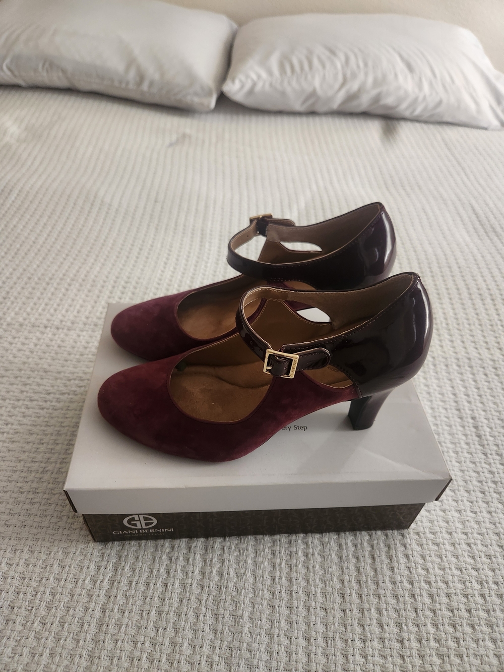 Giani Bernini Burgundy Mary Jane Heels with Patent Ankle Strap
